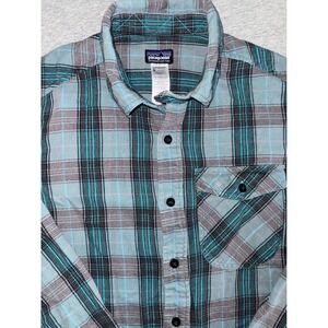 Patagonia Mens Iron Ridge Flannel Shirt Teal Plaid Long Sleeve Button Up Size M
